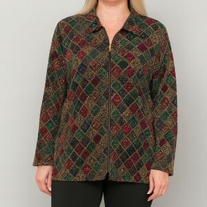 Y2K Silver Threads LTD Vintage Christmas Colors Lightweight Jacket Med USA